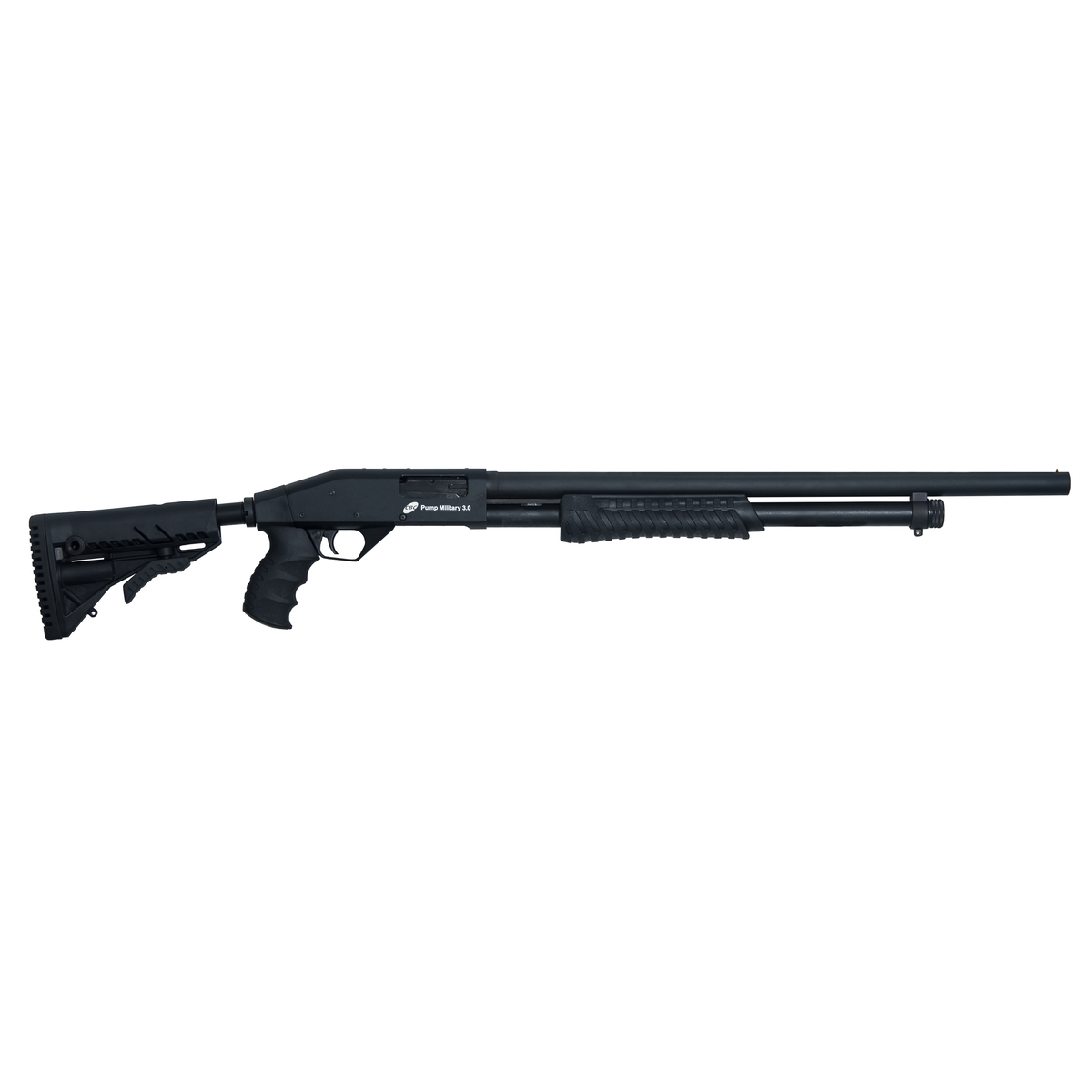 ESPINGARDA CBC PUMP MILITARY 3.0 CORONHA RETRÁTIL CALIBRE 12 CANO 24″ SEM ACESSÓRIOS