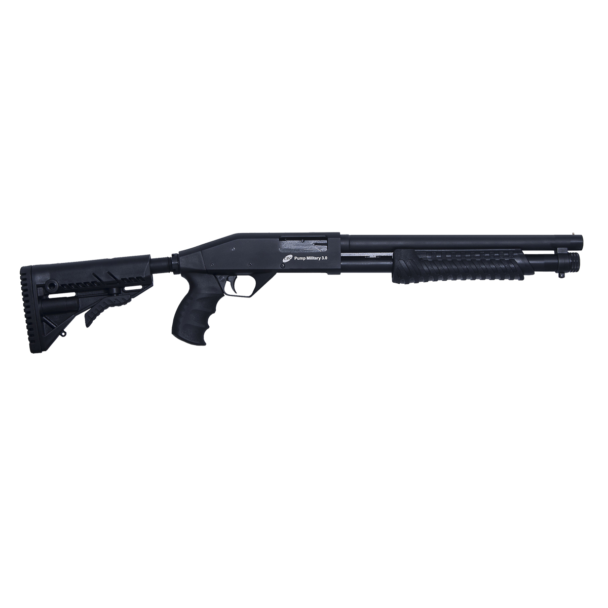 ESPINGARDA CBC PUMP MILITARY 3.0 CORONHA RETRÁTIL CALIBRE 12 CANO 14″ SEM ACESSÓRIOS